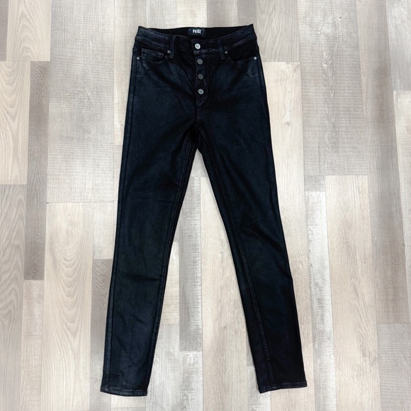 Paige denim Hoxton ultra skinny with exposed buttonfly in black fog luxe coated - Picture 7 of 14